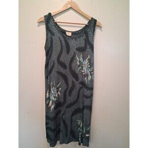 VTG Pineapple Moon One Size Hawaiian Floral Black Gray Tank Top Dress Crinkle